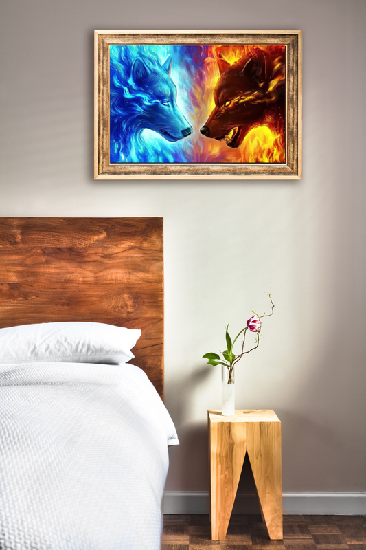 Diamond Painting DIY 5D Diamantmalerei Wolf Flammen 30x40 cm Gemälde Wanddekoration Gemälde Freizeitspaß Erwachsene Jugendliche