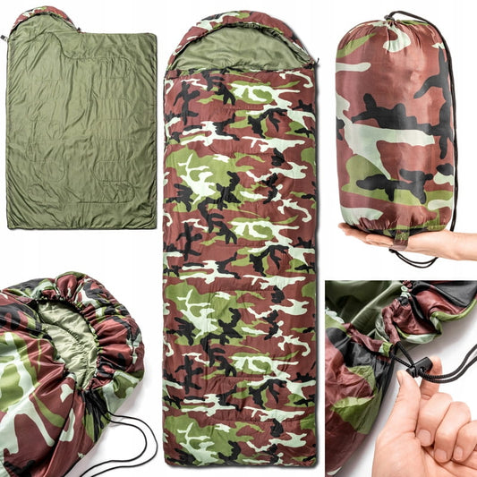 Mumien-Schlafsack Erwachsene Flecktarn Camping 3 Jahreszeiten Camouflage 2,2 m