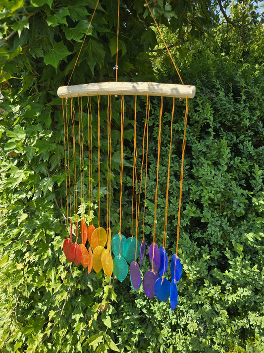 Windspiel Regenbogen Blatt Glas Treibholz Mobile Gartendeko Balkon Hängedeko