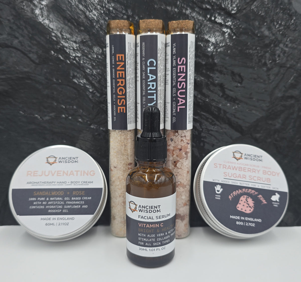 Bath Salt Gift Set, 7 decorative bottles, 7 Days of Selfcare, 40g bath additive