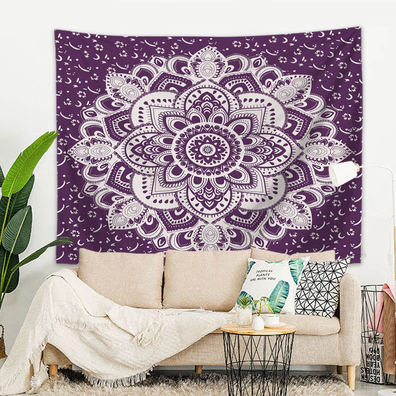 Indian Mandala Wall Hanging, 200 x 150 cm, Purple Polyester, Wall Cloth, Tapestry