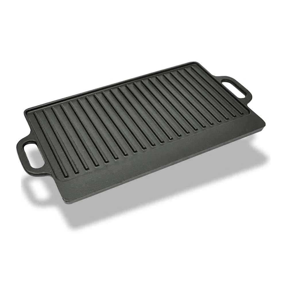 Reversible cast iron griddle plate, 50 x 23 cm, non-stick coated, durable