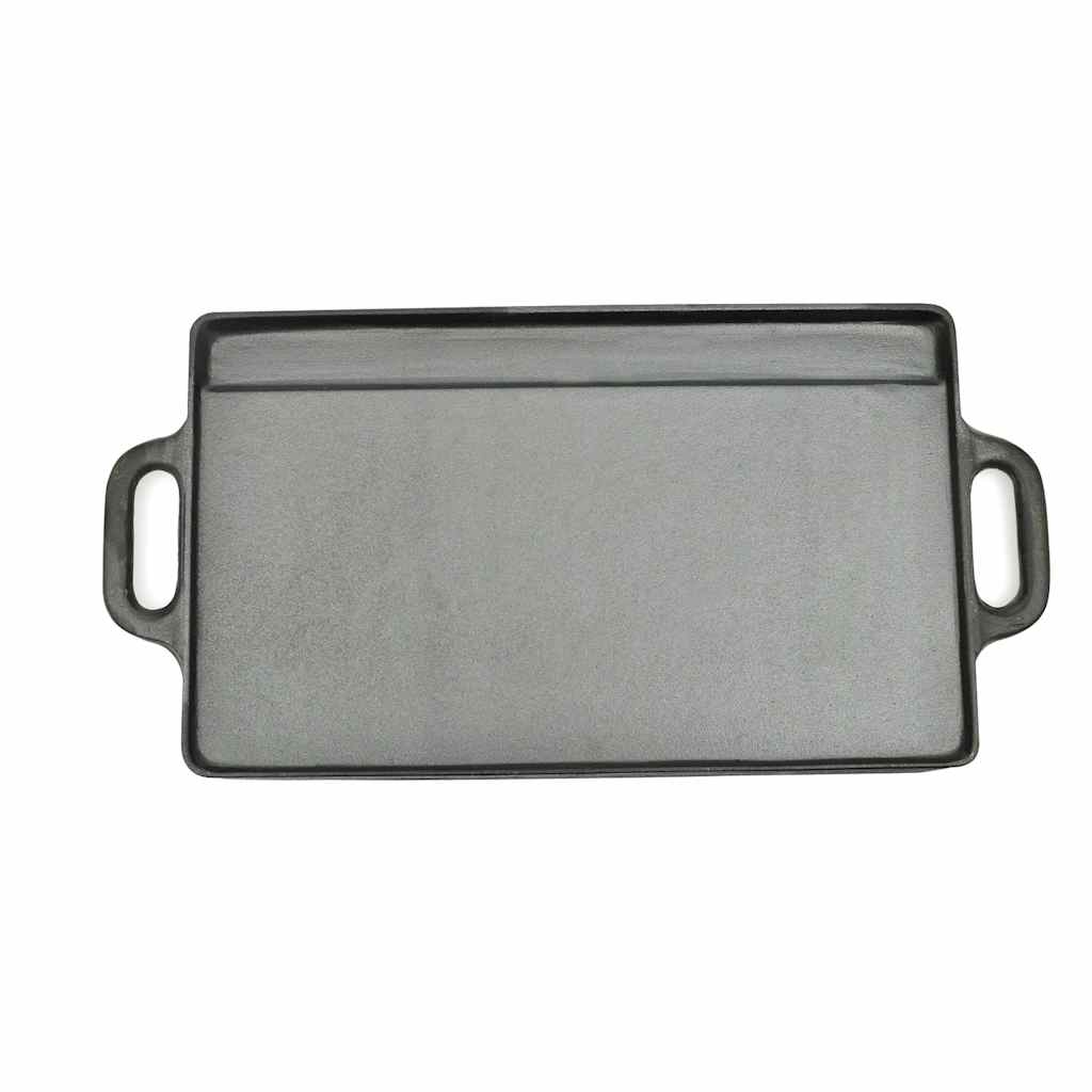 Reversible cast iron griddle plate, 50 x 23 cm, non-stick coated, durable