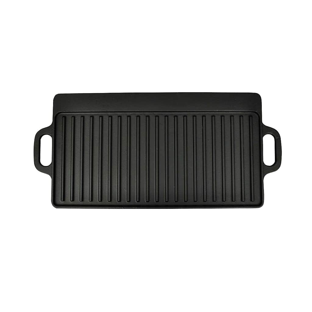 Reversible cast iron griddle plate, 50 x 23 cm, non-stick coated, durable