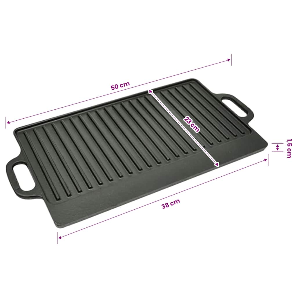 Grillplatte Wendeplatte Gusseisen 50 x 23 cm Antihaftbeschichtet Langlebig