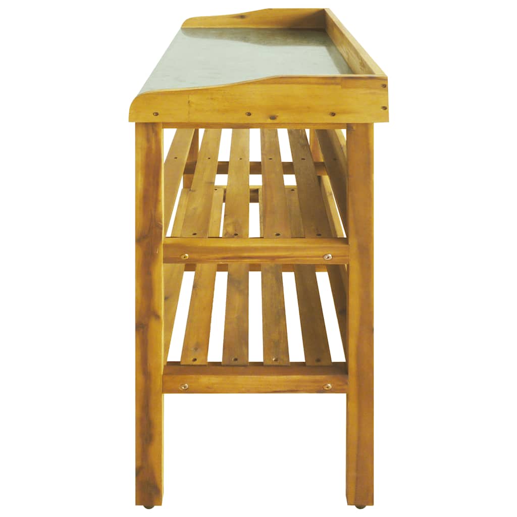vidaXL Planting Table with 2 Shelves, Acacia Solid Wood and Zinc