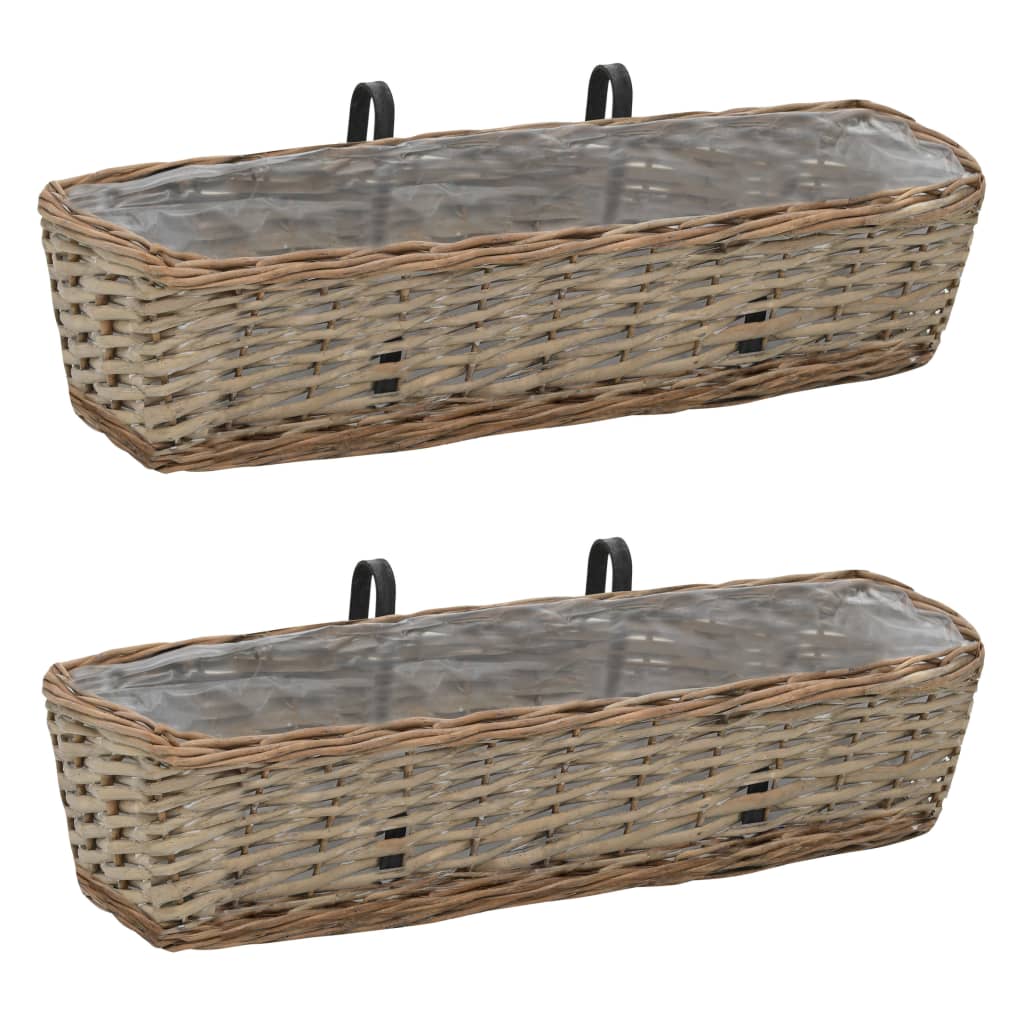 vidaXL Balcony Flower Pots, 2 pcs., Willow with PE Lining, 60 cm