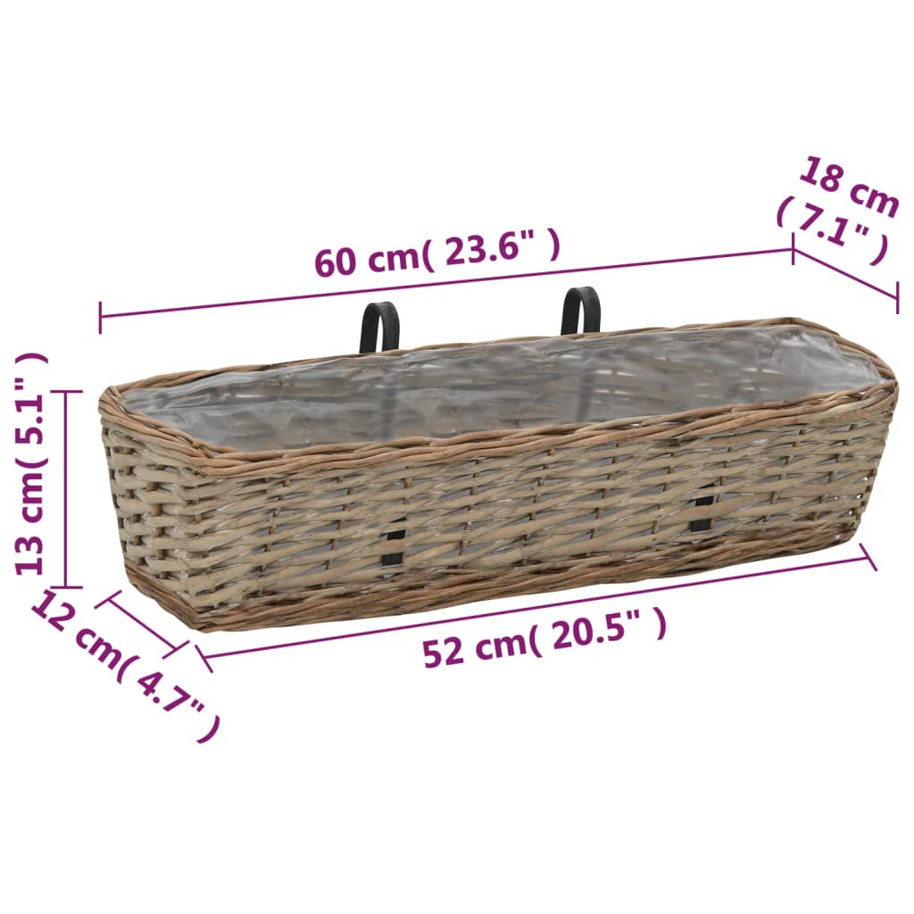 Balkon-Blumenkasten Pflanzkübel 2 Stk. Weide Handarbeit 60 cm braun hängend