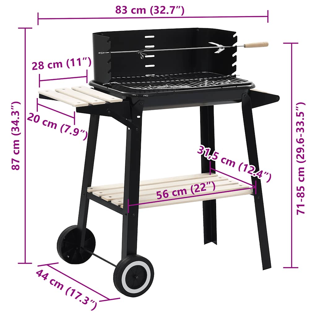 Holzkohlegrill Standgrill höhenverstellbar mit Ablagen und Rädern