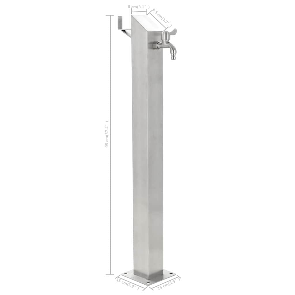Wasserzapfsäule Edelstahl 8x8x95 cm Garten Wasserhahn Zapfsäule Silber