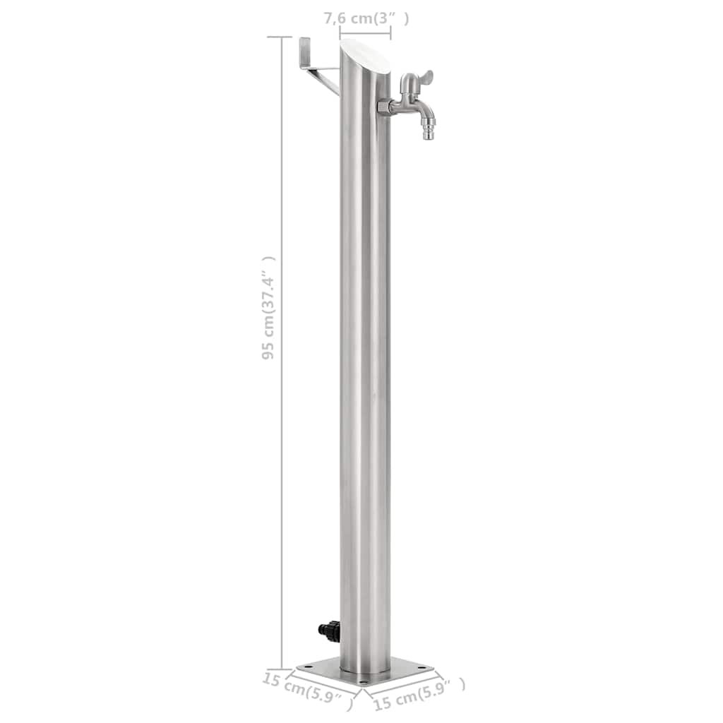 Wassersäule Edelstahl 7,6 x 95 cm Wasserhahn Garten Zapfsäule Silber