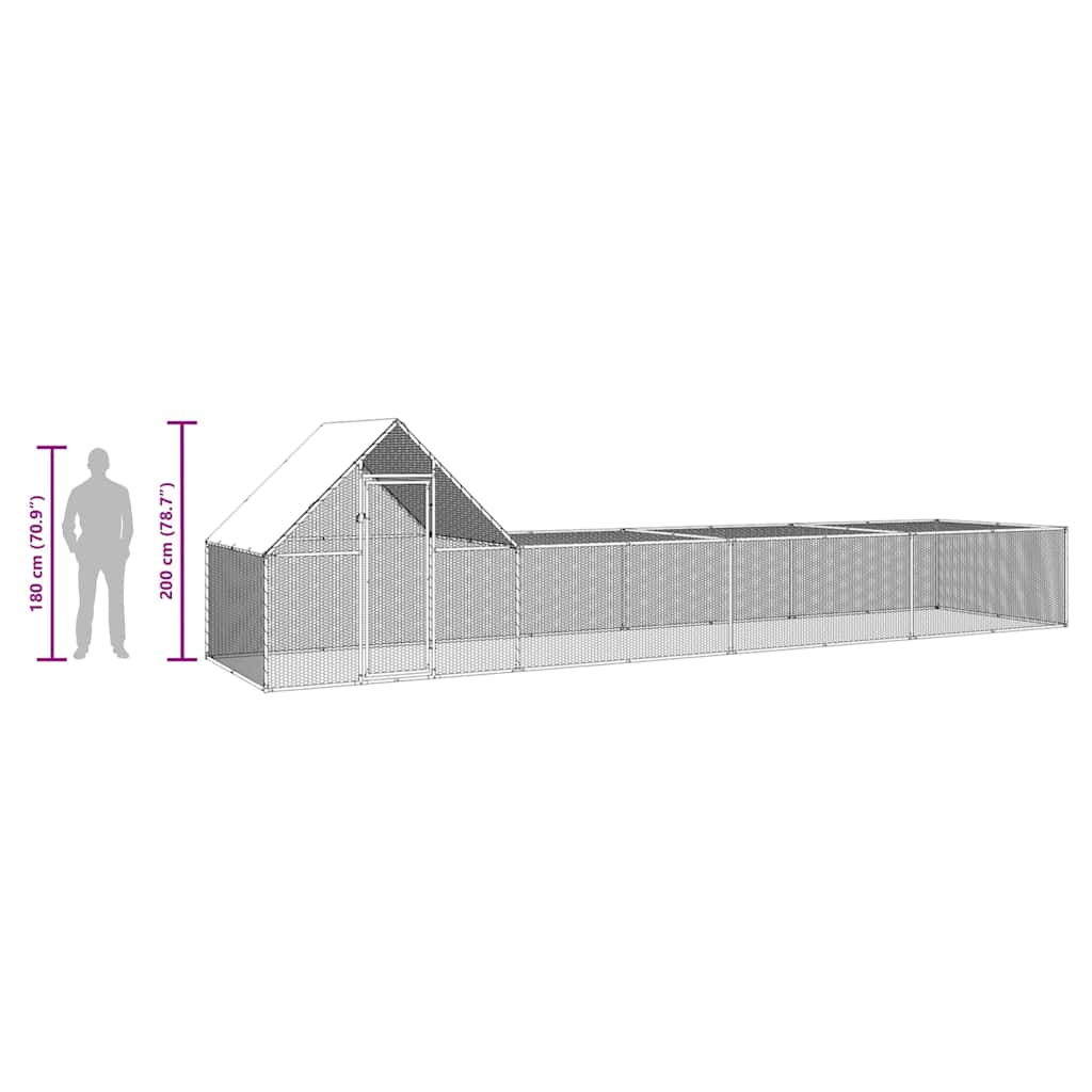 Hühnerkäfig Hühnerstall Stahl 8 x 2 x 2 m Auslauf Freigehege Tierkäfig Geflügelstall
