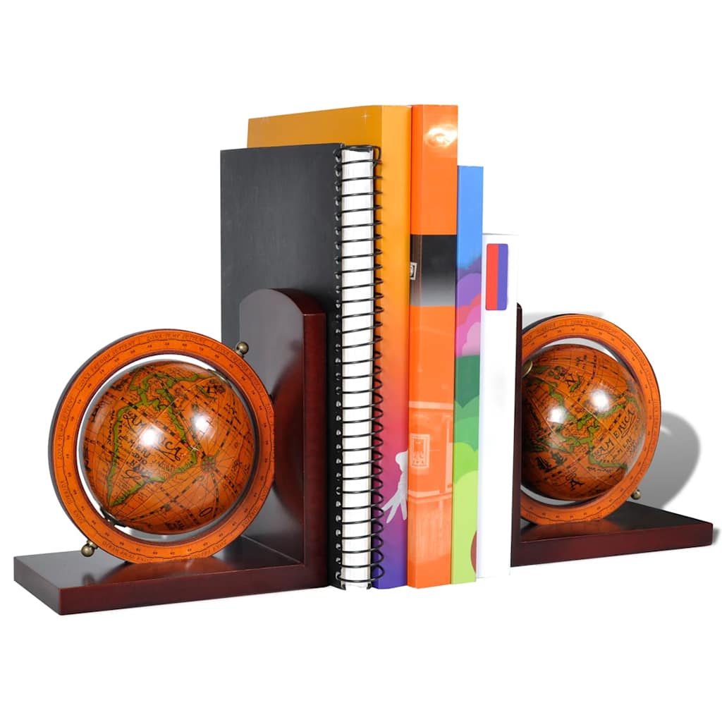 Buchstützen Globus 2er Set Buchhalter Holz Bücherregal Dekoration Weltkugel