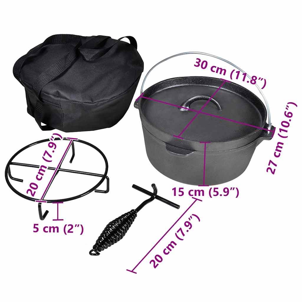 Dutch Oven Bräter Gusseisen ca. 4,2 Liter Holländischer Ofen Schwarz 30 x 27 x 15 cm