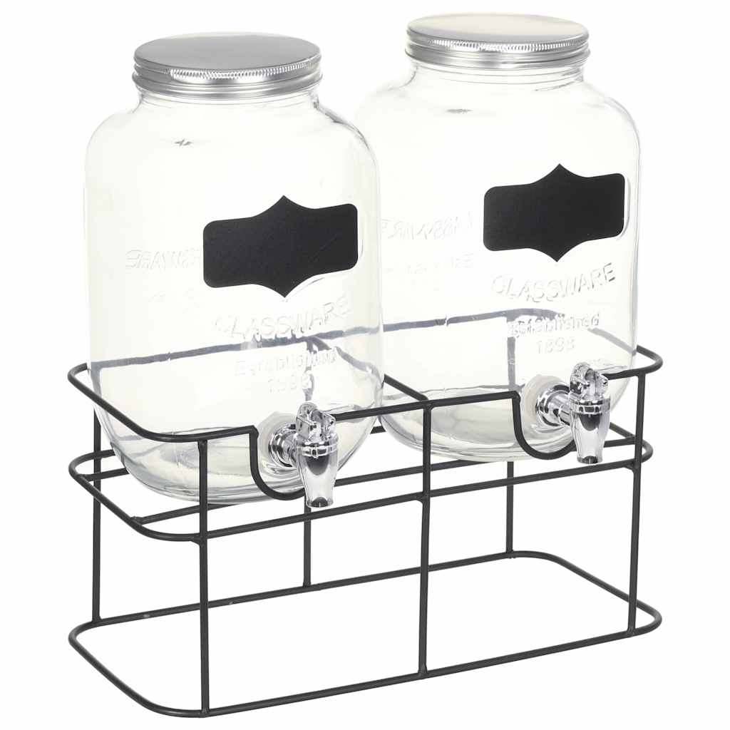 Getränkespender 2 er Set mit Ständer 2 x 4 L Glas Zapfhahn Wasserspender