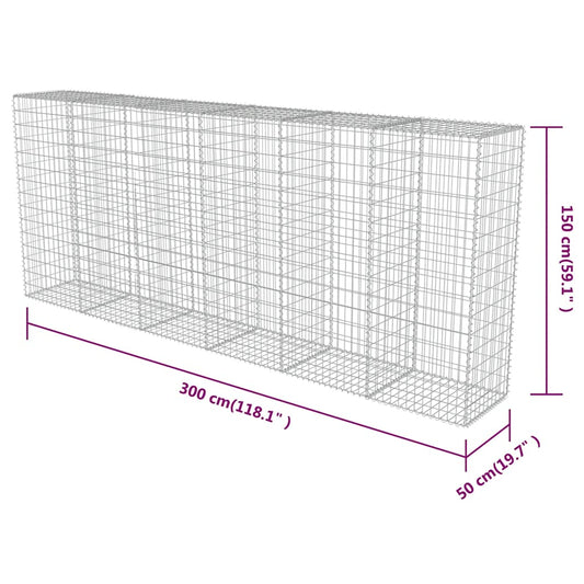 Gabion wall, galvanized steel, 300×50×150 cm, gabion fence, wire basket, stone wall