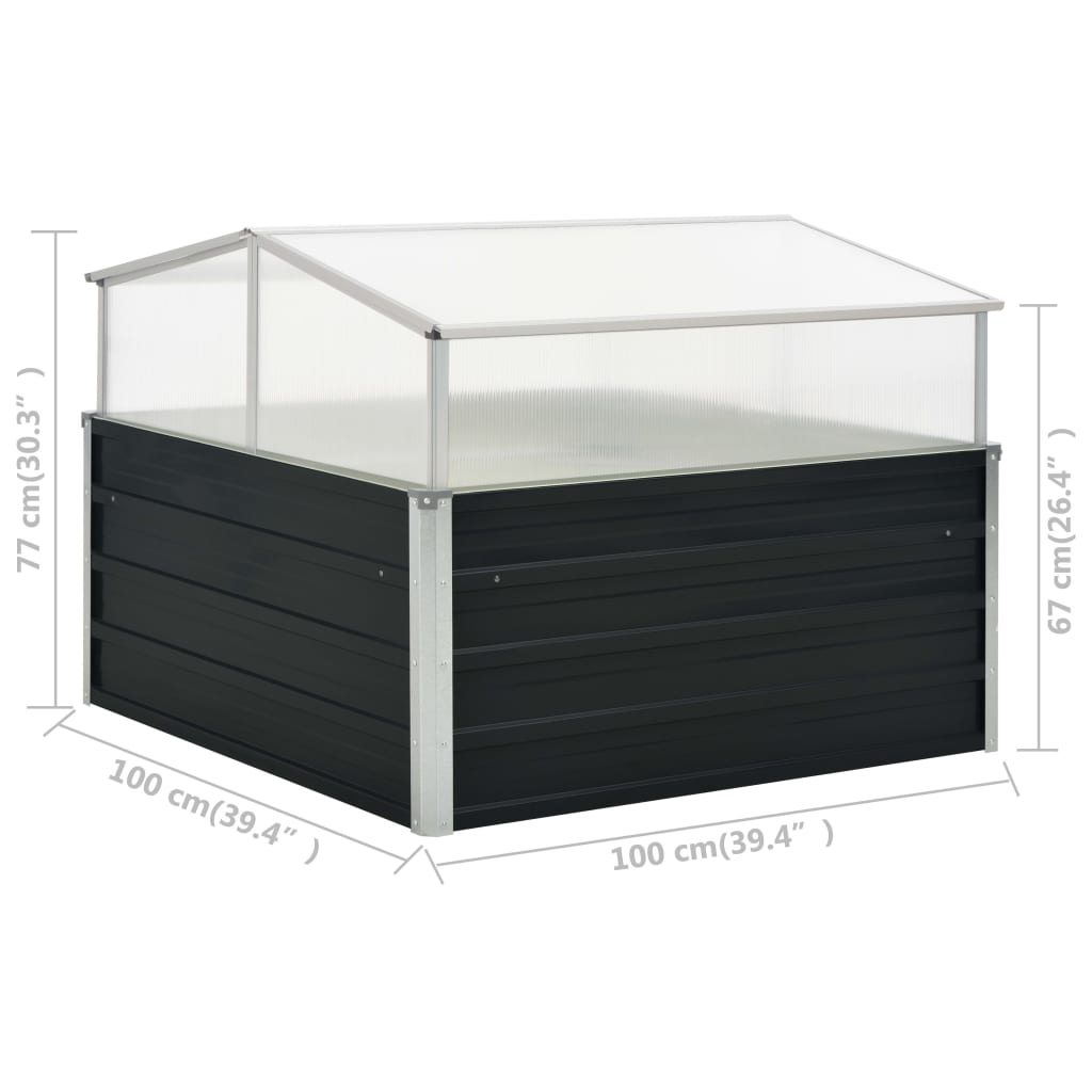 Frühbeet Abdeckung Anthrazit 100x100x77 cm Verzinkter Stahl Gewächshaus