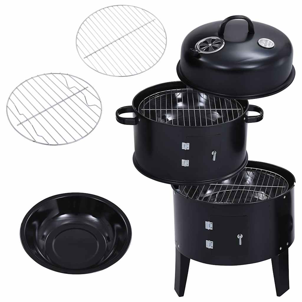 3in1 Räuchergrill Smoker Holzkohlegrill mit Thermometer BBQ Grill