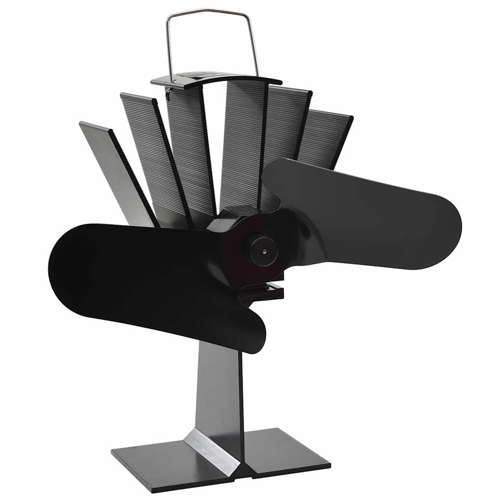 Fireplace fan, stove fan, 2 blades, black, heat-powered, no electricity required