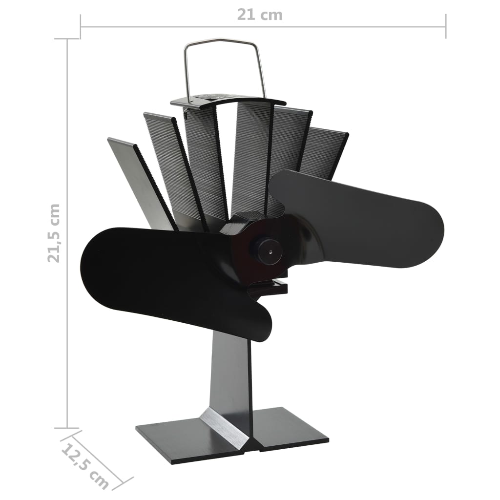 Kaminofen Ventilator Ofenventilator 2 Blätter Schwarz wärmebetrieben stromlos