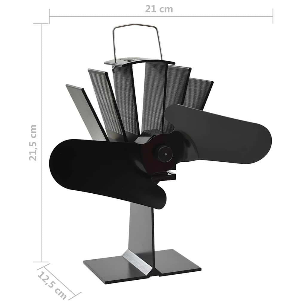 Kaminofen Ventilator Ofenventilator 2 Blätter Schwarz wärmebetrieben stromlos