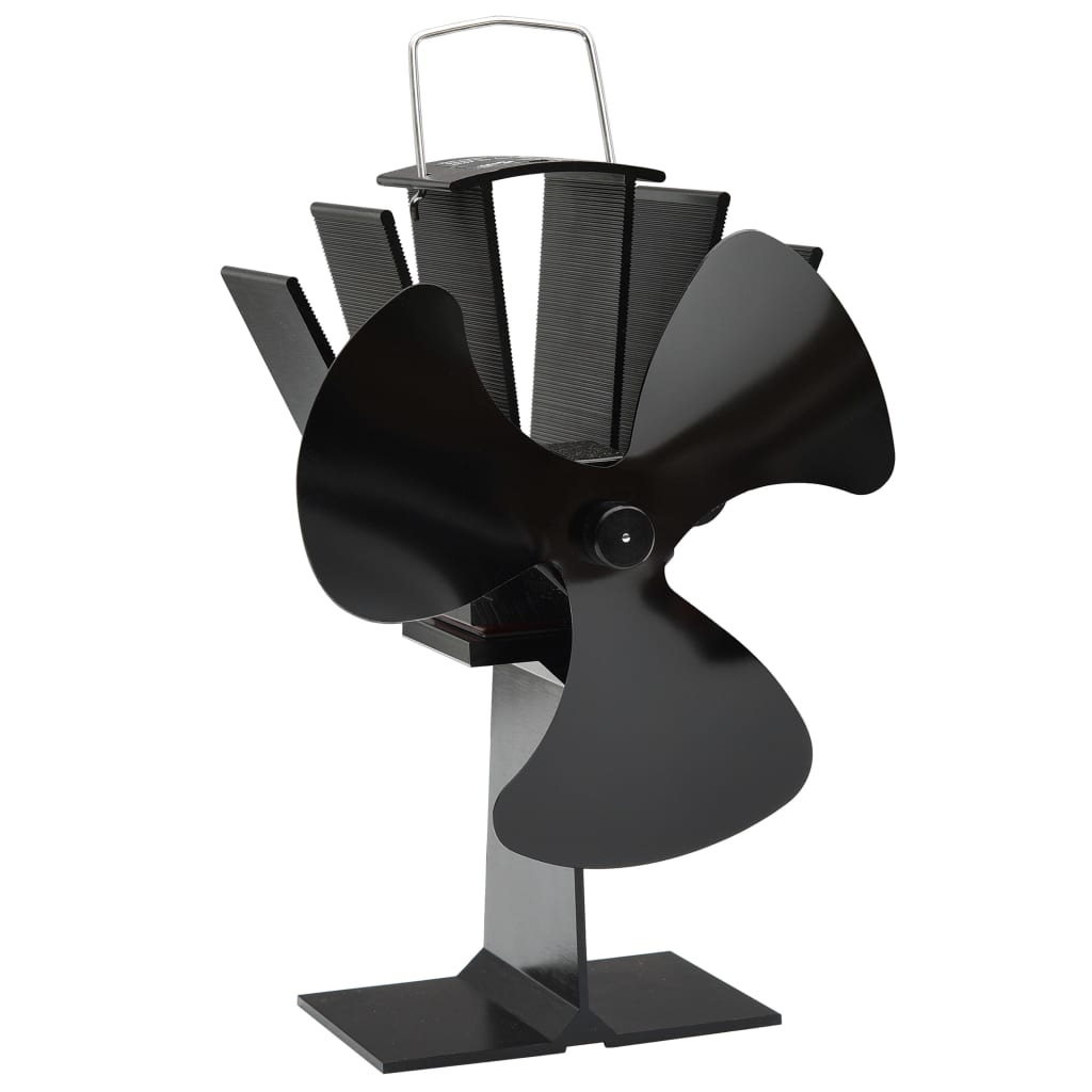 Fireplace fan, 3 blades, black, non-electric, heat-powered