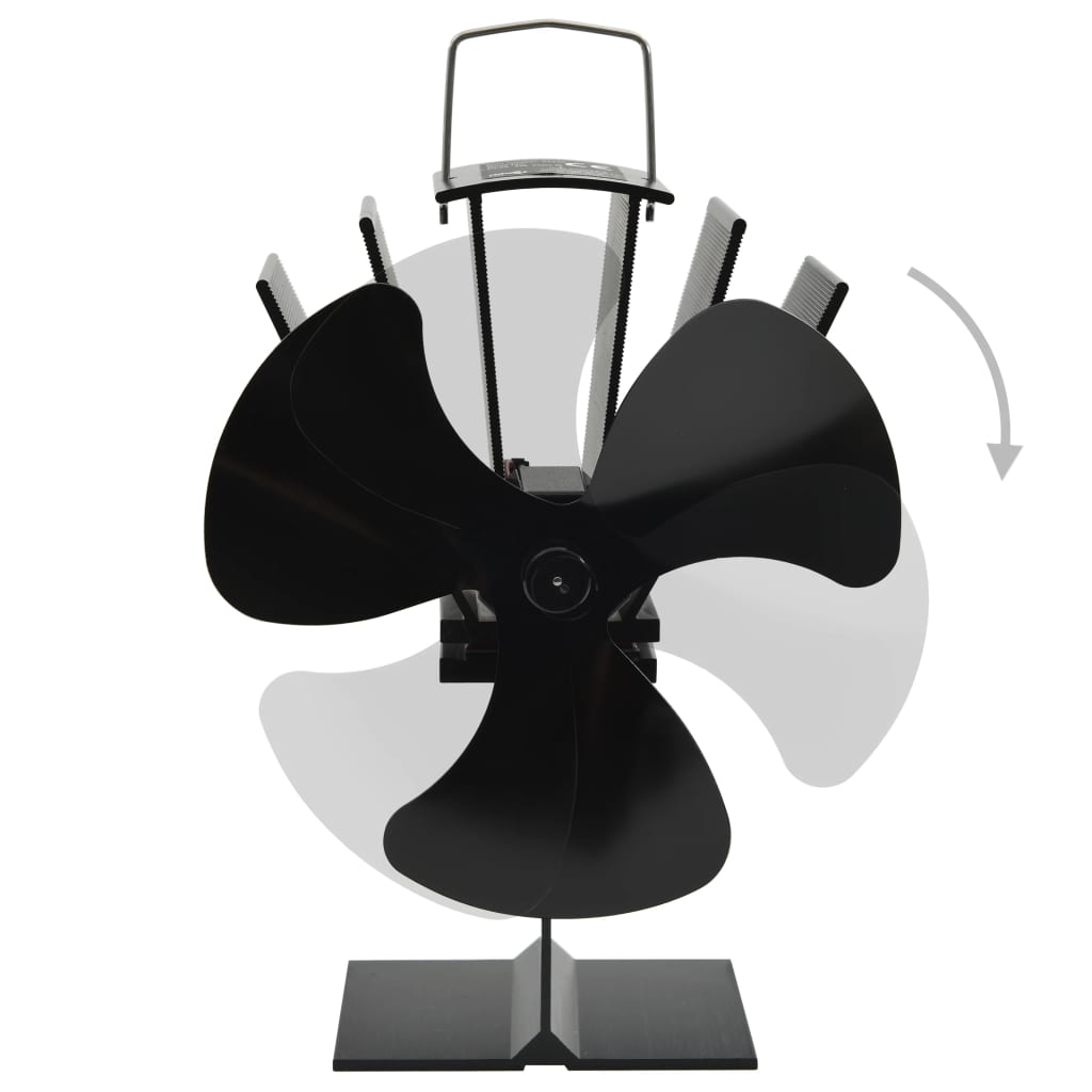 Fireplace fan, 3 blades, black, non-electric, heat-powered