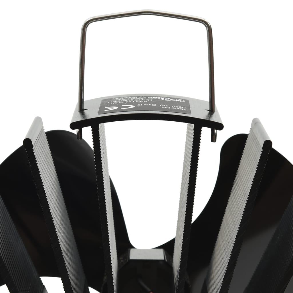 Fireplace fan, 3 blades, black, non-electric, heat-powered