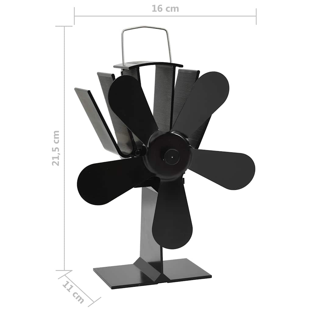 Kaminofen Ventilator Kaminventilator 5 Blätter Schwarz stromlos Wärmeverteiler