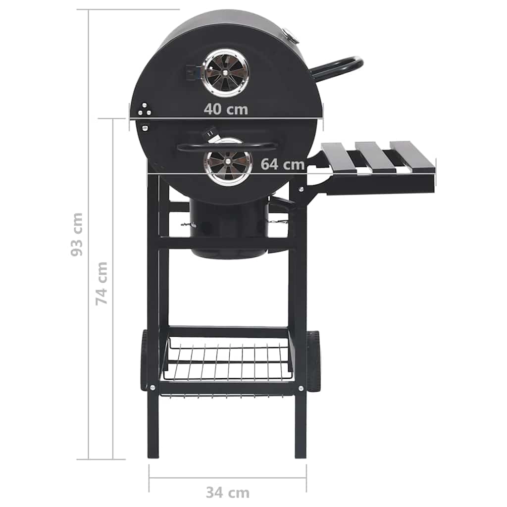 vidaXL Grill Cart with Wheels and Shelves, Black Steel, 115x85x95 cm