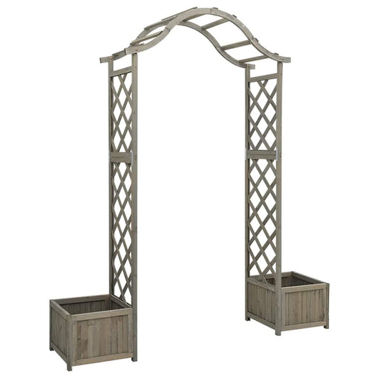 vidaXL Garden Pergola with Flower Box, Grey, Solid Fir Wood
