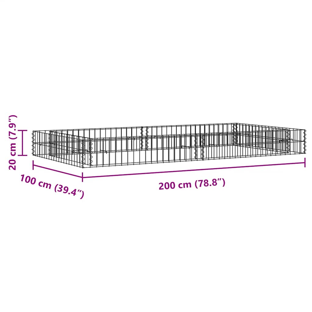 Gabionen-Hochbeet Verzinkter Stahl 200x100x20 cm Steinkorb Grau Silber