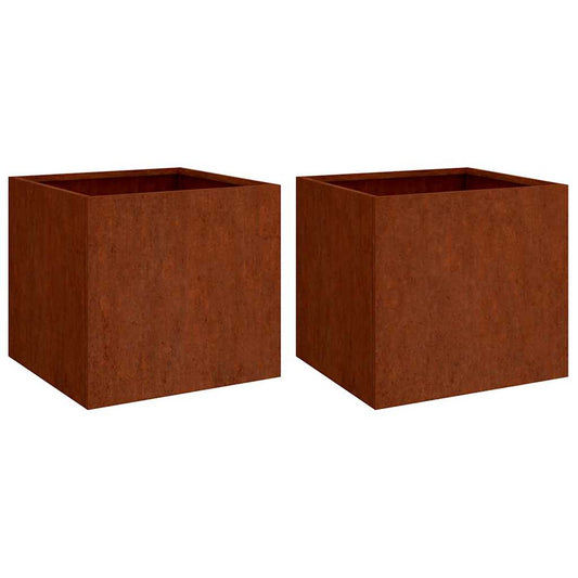 2 Stk. Hochbeet 49x47x46 cm Cortenstahl rostig Pflanzbeet Pflanzkasten mit Boden