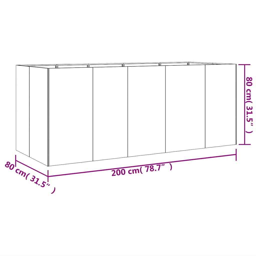 Raised garden bed 200x80x80cm Corten steel rusty planting bed planter
