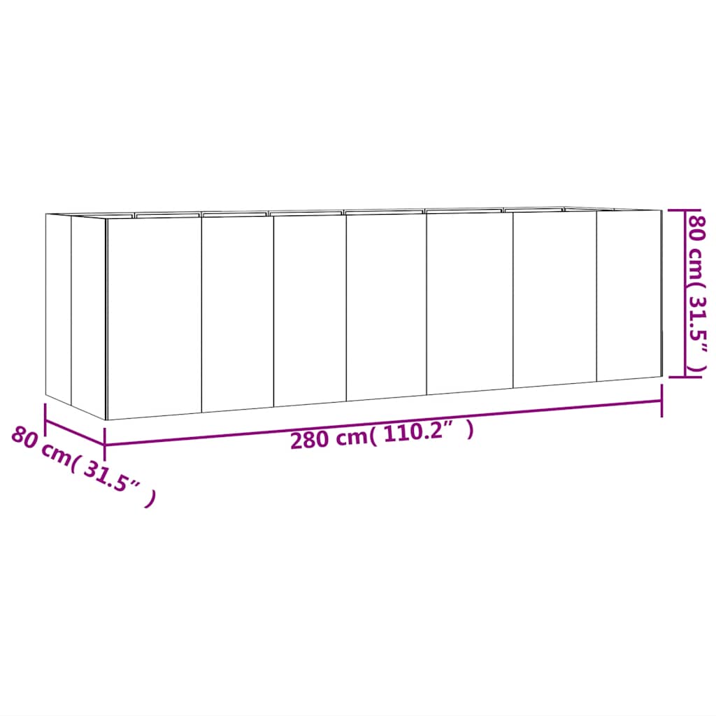 Raised garden bed 280x80x80cm Corten steel rusty planting bed planter