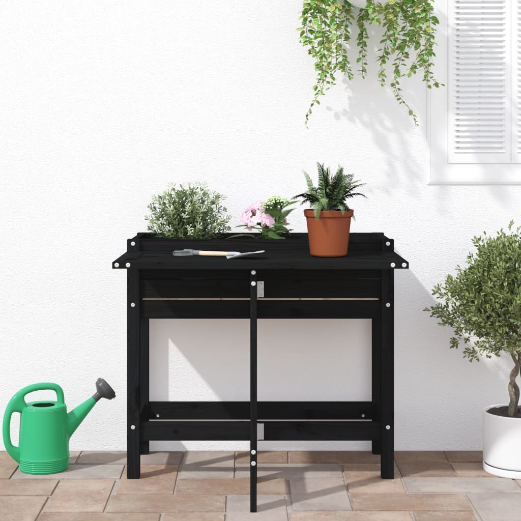 vidaXL Planter with Folding Table Top, Black Solid Wood