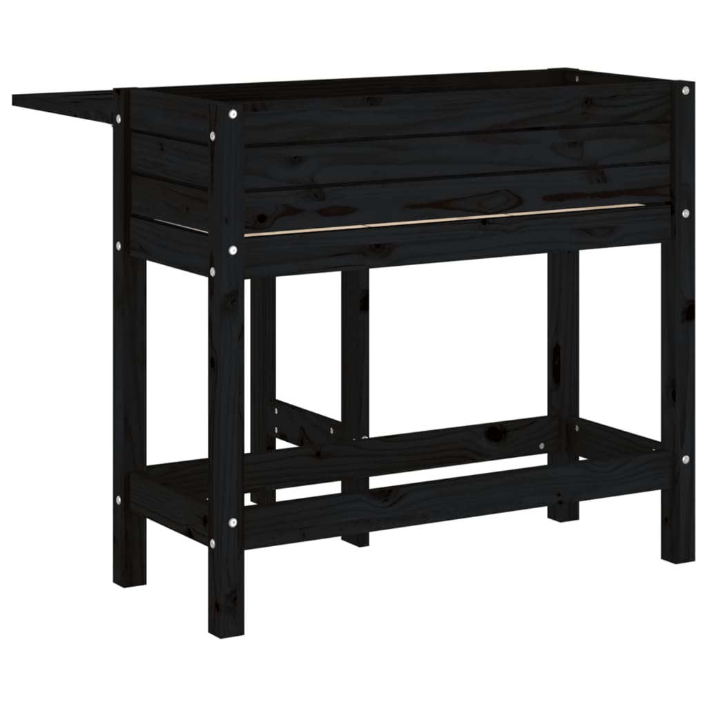 vidaXL Planter with Folding Table Top, Black Solid Wood