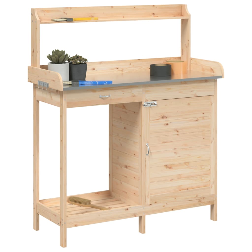 vidaXL Planting table with cabinet 110.5x45x124.5 cm Solid fir wood