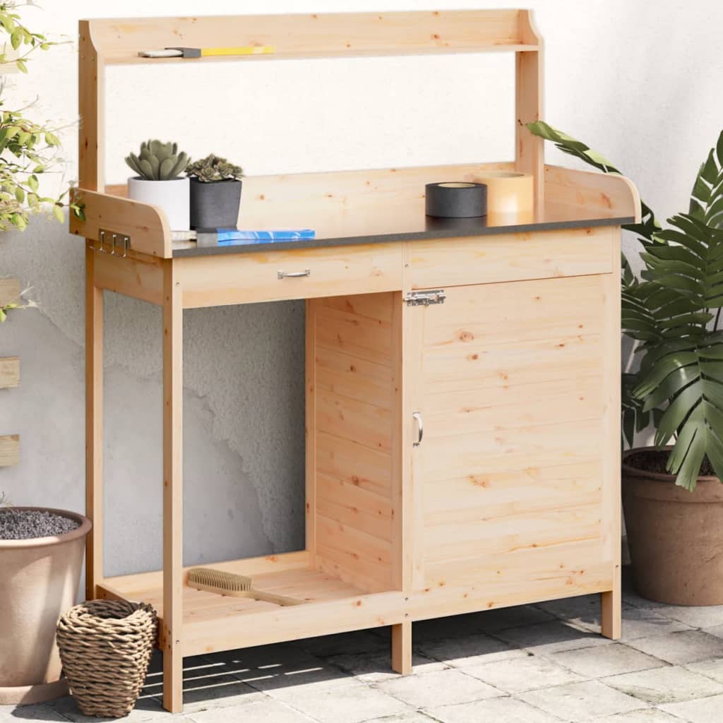 vidaXL Planting table with cabinet 110.5x45x124.5 cm Solid fir wood