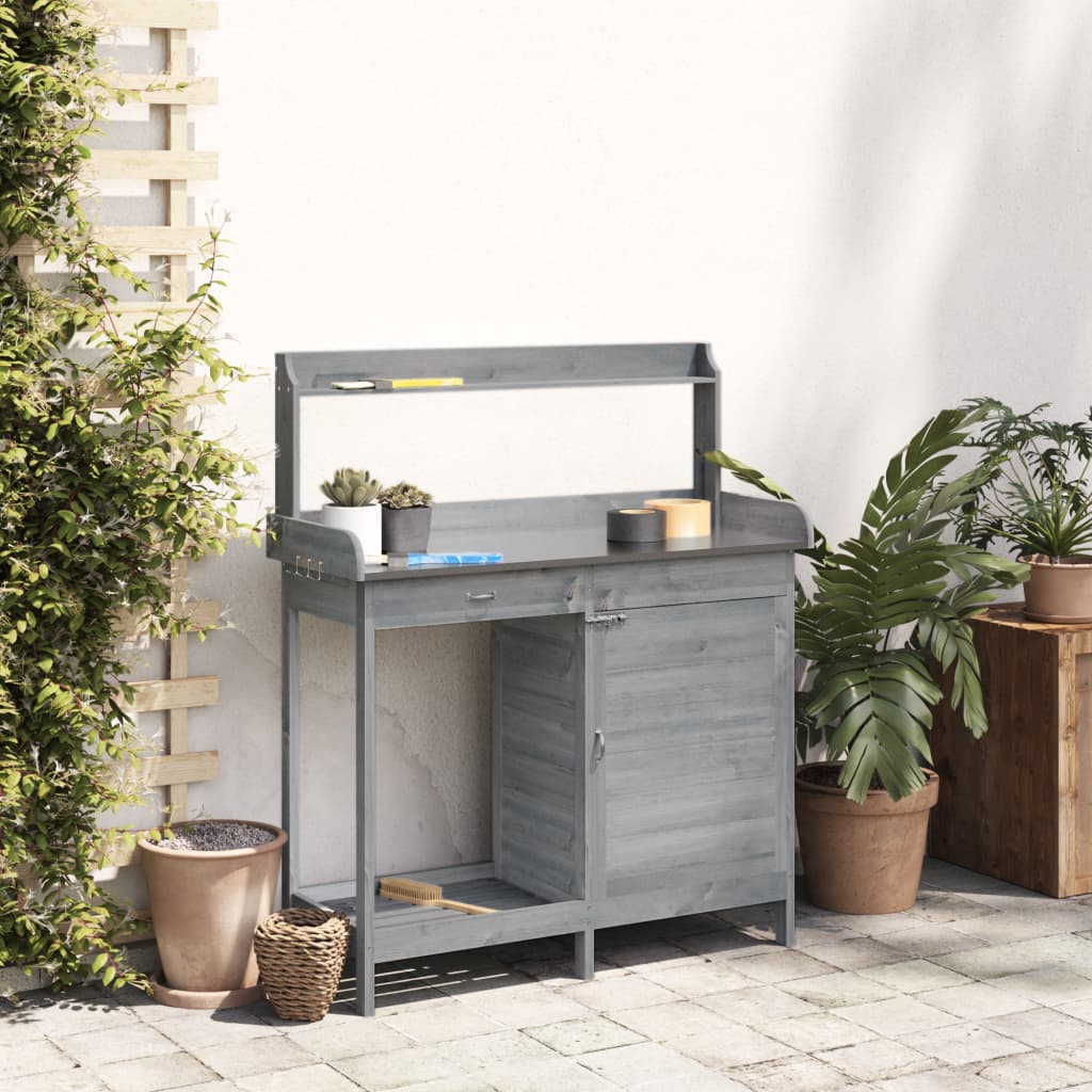 vidaXL Planting Table with Cabinet Grey 110.5x45x124.5 cm Solid Fir Wood