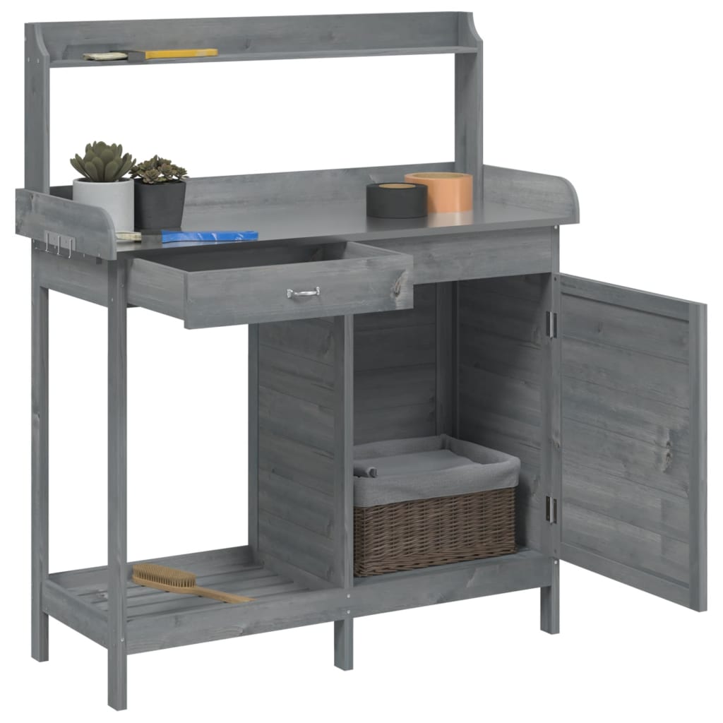 vidaXL Planting Table with Cabinet Grey 110.5x45x124.5 cm Solid Fir Wood