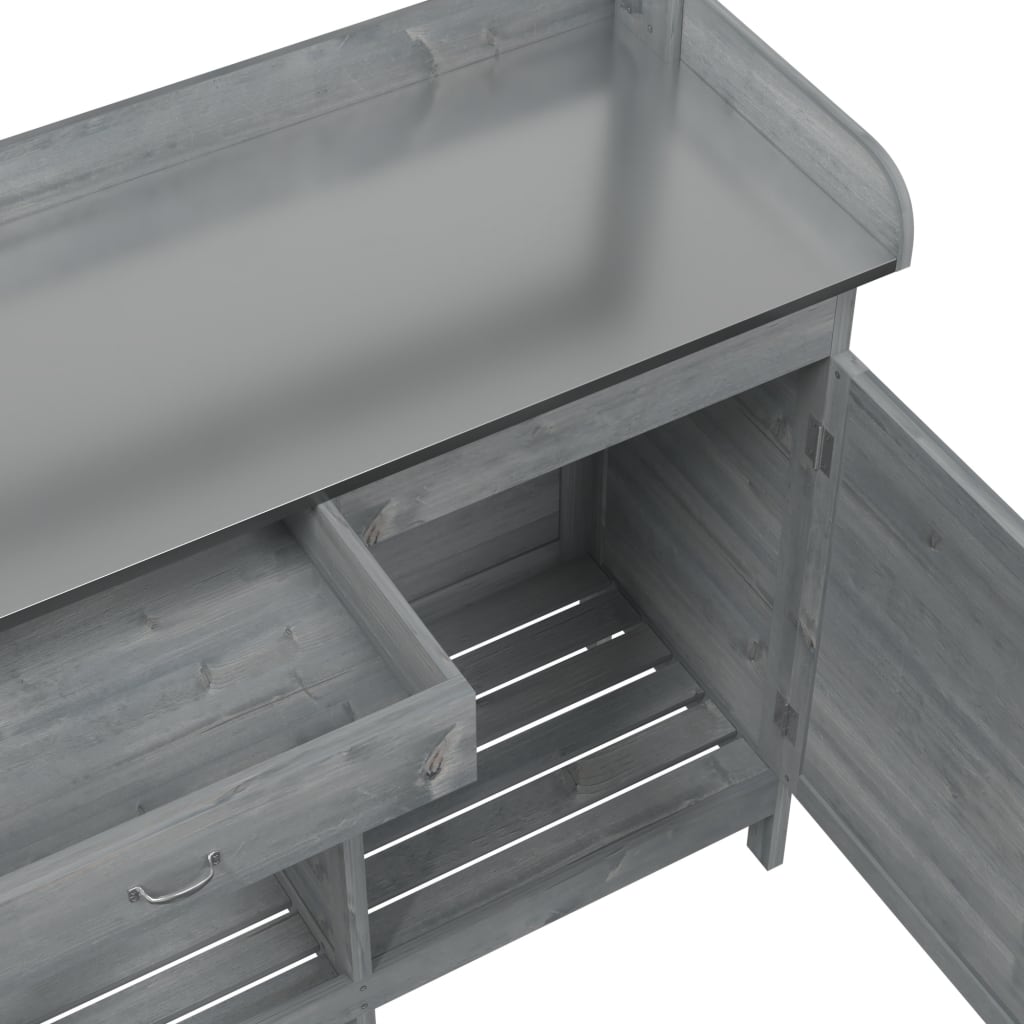 vidaXL Planting Table with Cabinet Grey 110.5x45x124.5 cm Solid Fir Wood