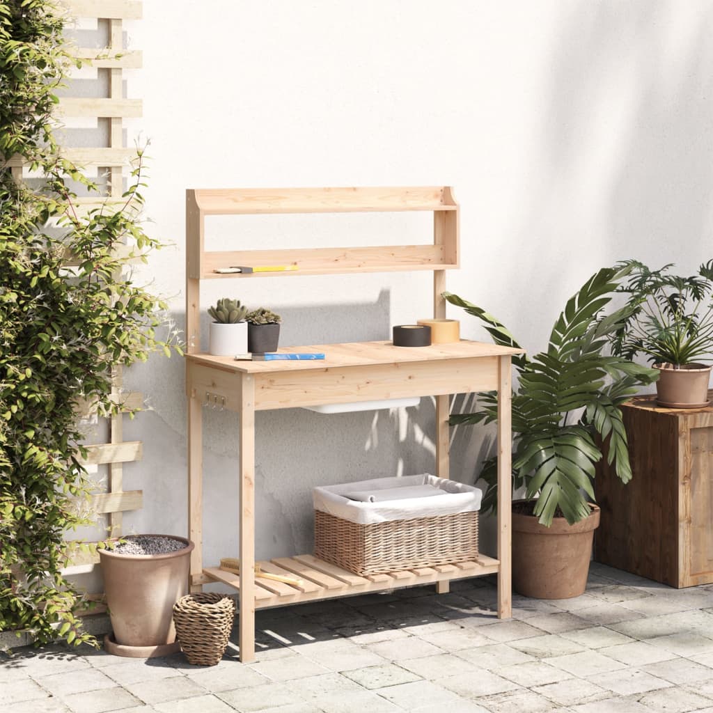 vidaXL Planting Table with Sink 147.5x44x139.5 cm Solid Fir Wood