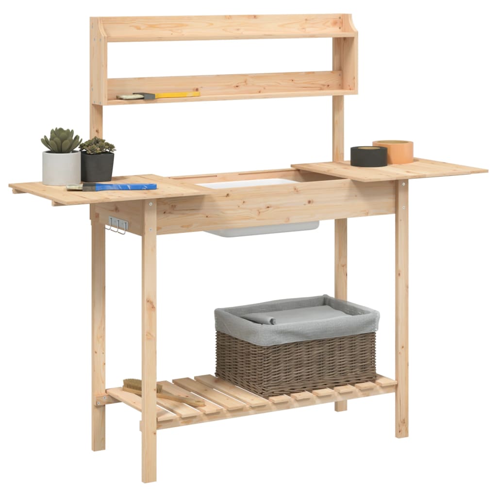 vidaXL Planting Table with Sink 147.5x44x139.5 cm Solid Fir Wood