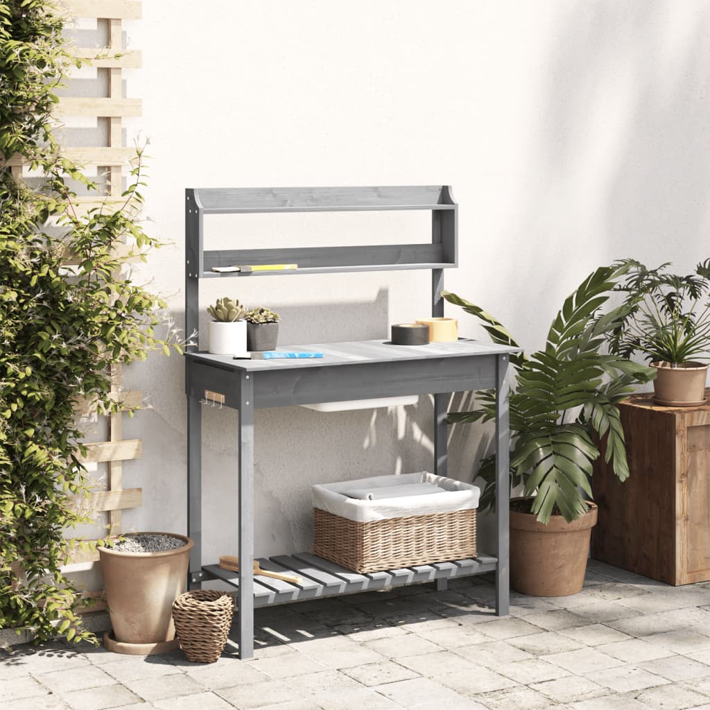 vidaXL Planting Table with Sink 147.5x44x139.5 cm Solid Fir Wood