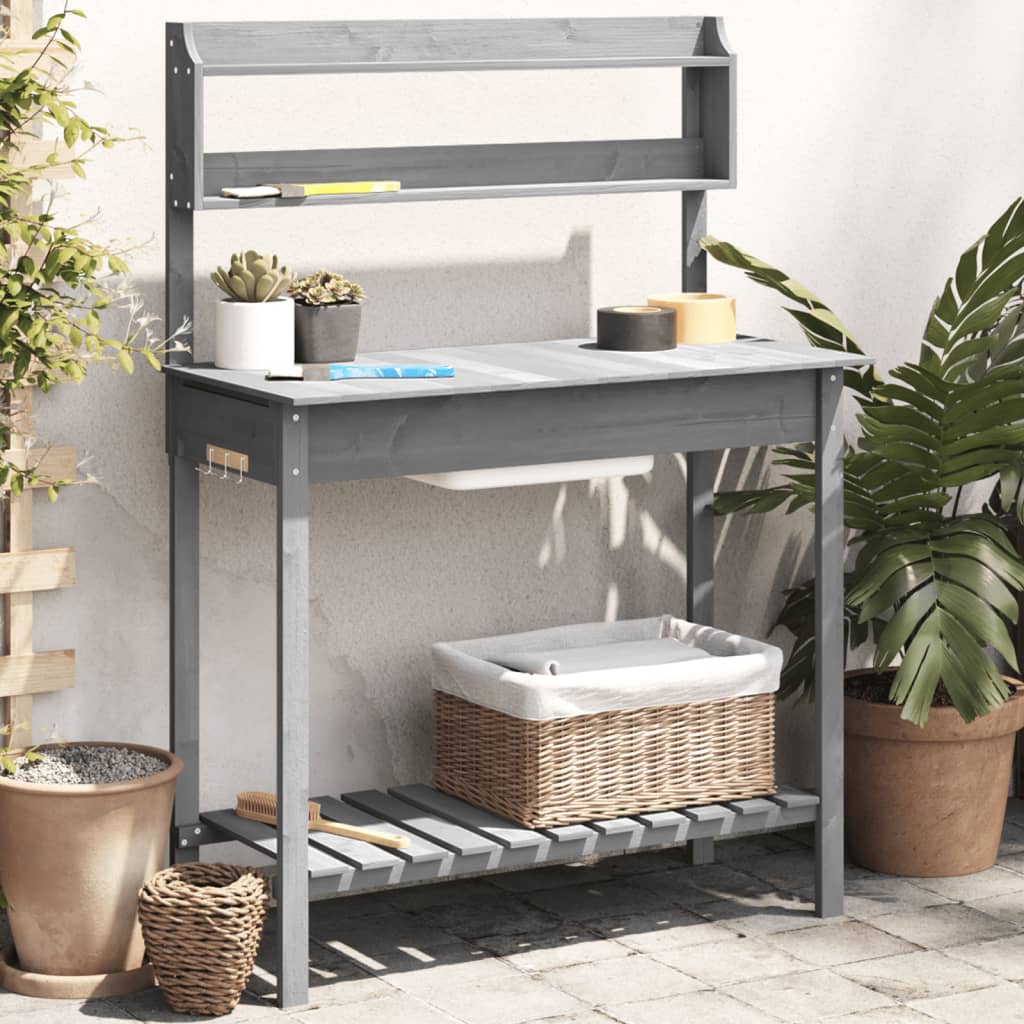 vidaXL Planting Table with Sink 147.5x44x139.5 cm Solid Fir Wood