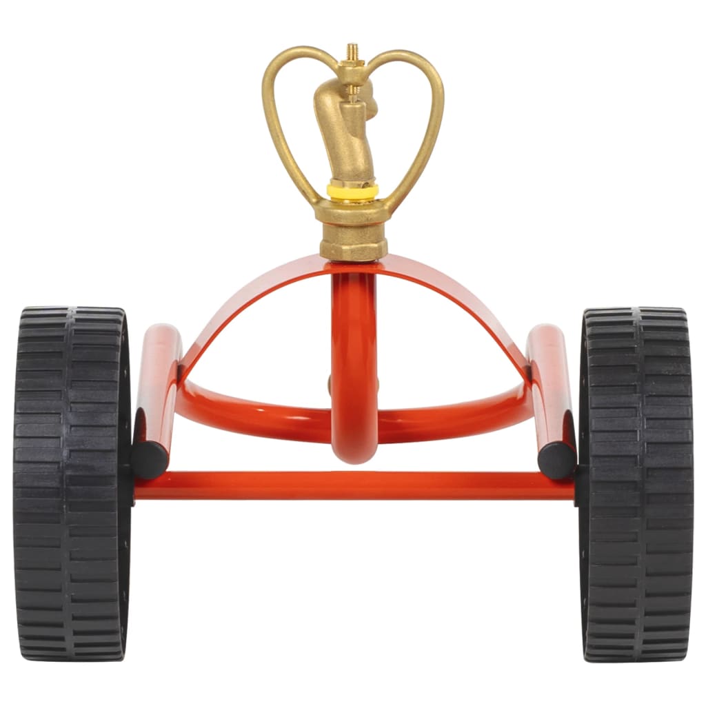 vidaXL Sprinkler Sled with Wheels and Rotating Head, Red Steel