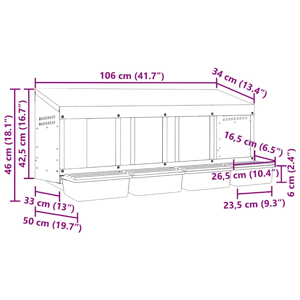 Abrollnest Hühner 4-fach Legenest Metall 106x50x46 cm Wandmontage Eierfach