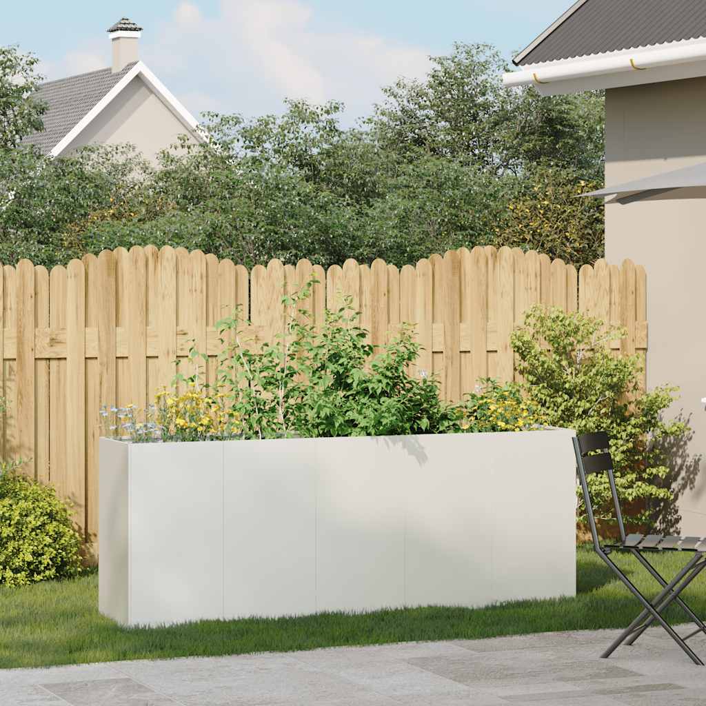 Raised garden bed planter, white, 200x40x80 cm, cold-rolled steel.