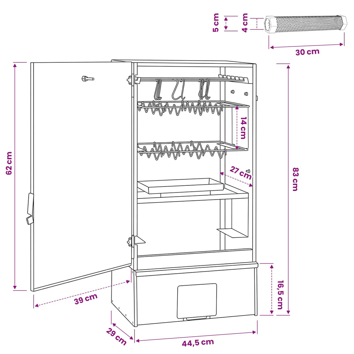 Räucherofen 83 cm Räucherschrank Smoker mit 2 Pellet Räuchertubes verzinkter Stahl